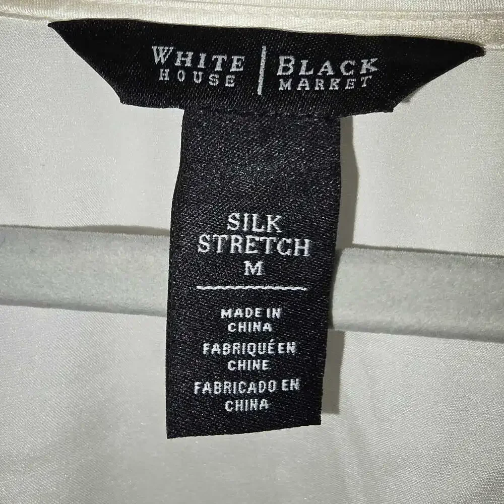 WHMB Silk Stretch Ivory Tie-Neck Peasant Top Size M Boho Romantic Feminine - Picture 5 of 6
